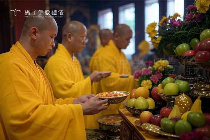 佛教法師於壇城前焚香誦經，施食普濟孤魂，現場莊嚴肅穆，靈氣祥和。｜楊子佛教禮儀公司