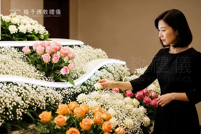 佛教喪葬儀式著重莊嚴、溫馨、祥和與肅穆，同時實踐低碳環保，避免鋪張浪費。過程寧靜不擾鄰，並在惜福培福原則下，圓滿一場對往生者與在世者皆有益的佛事。｜楊子佛教禮儀公司