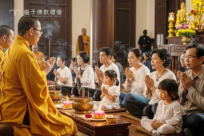 佛事期間，往生者親屬除了恭敬、供養諸佛菩薩，讀誦、受持佛經，還可行布施、供養出家僧眾，或用往生者遺留的財物盡力行善，供養三寶、救濟貧苦。｜楊子佛教禮儀公司